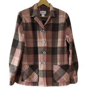 Vintage Pendleton 49er Pink & Brown Plaid Wool Jacket –Classic Button Front Coat